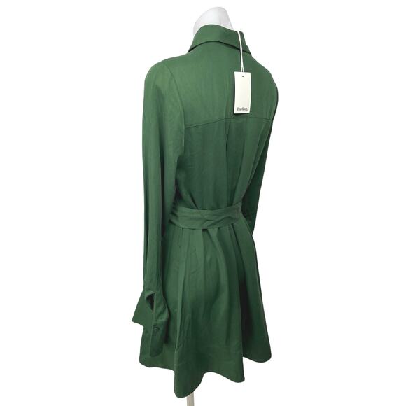 NEW Darling Green Long Sleeve Button Collar Tie Waist Belted Mini Shirt Dress S - Picture 5 of 8